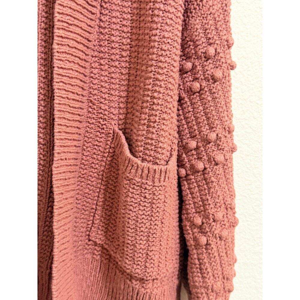 Madewell Bobble Knit Cardigan Dusty Rose Open Front Pom Pom Sleeve Size Small - Picture 4 of 7